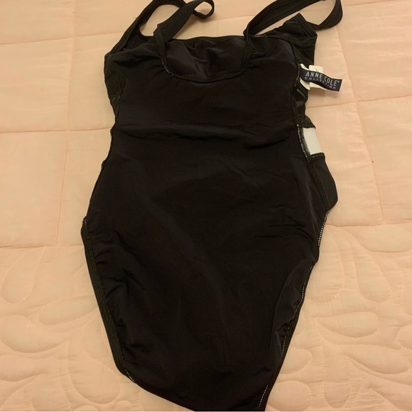 Anne Cole Collection black white one piece suit with flattering mesh at waist 10 - Picture 10 of 14